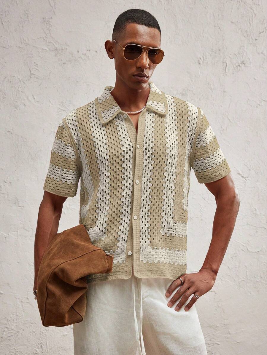 Men's Knitted Fitted Short Sleeve Casual Cardigan Fall Sweater