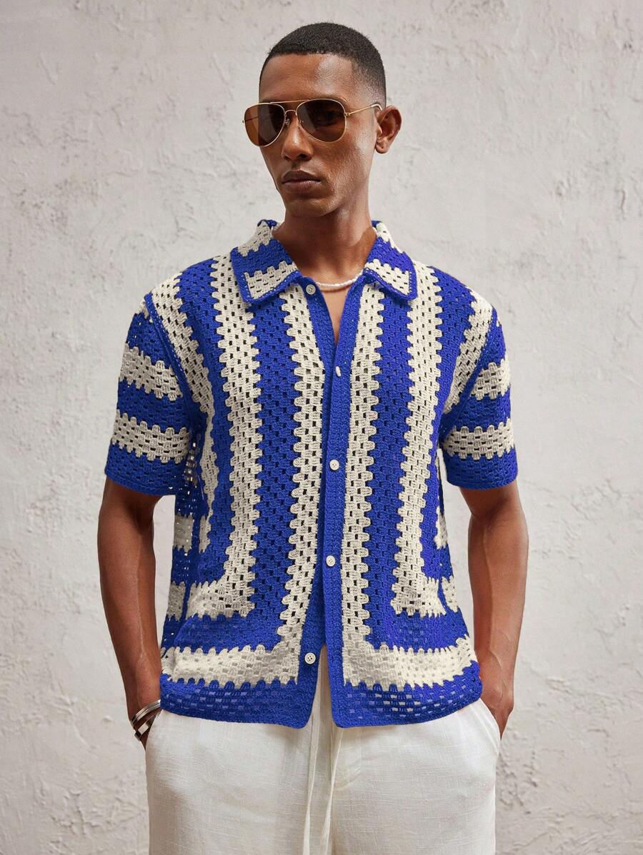 Men's Knitted Fitted Short Sleeve Casual Cardigan Fall Sweater