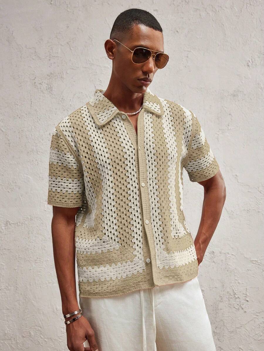 Men's Knitted Fitted Short Sleeve Casual Cardigan Fall Sweater