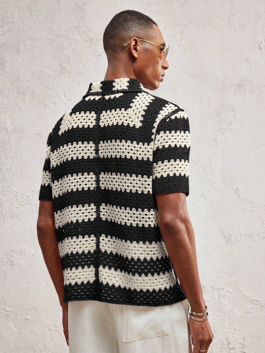 Men's Knitted Fitted Short Sleeve Casual Cardigan Fall Sweater