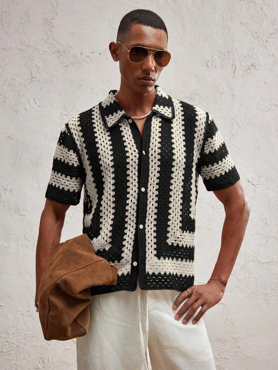 Men's Knitted Fitted Short Sleeve Casual Cardigan Fall Sweater