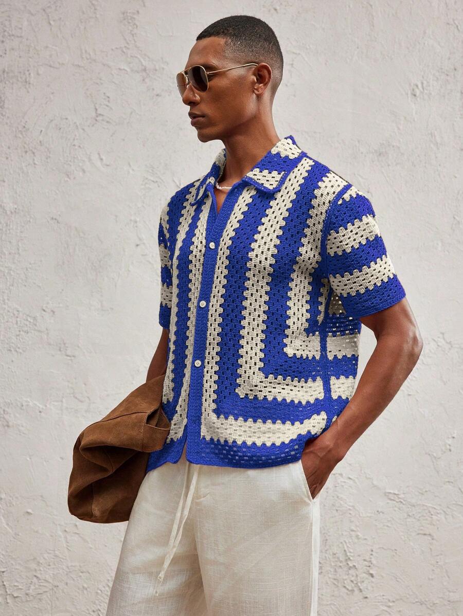 Men's Knitted Fitted Short Sleeve Casual Cardigan Fall Sweater