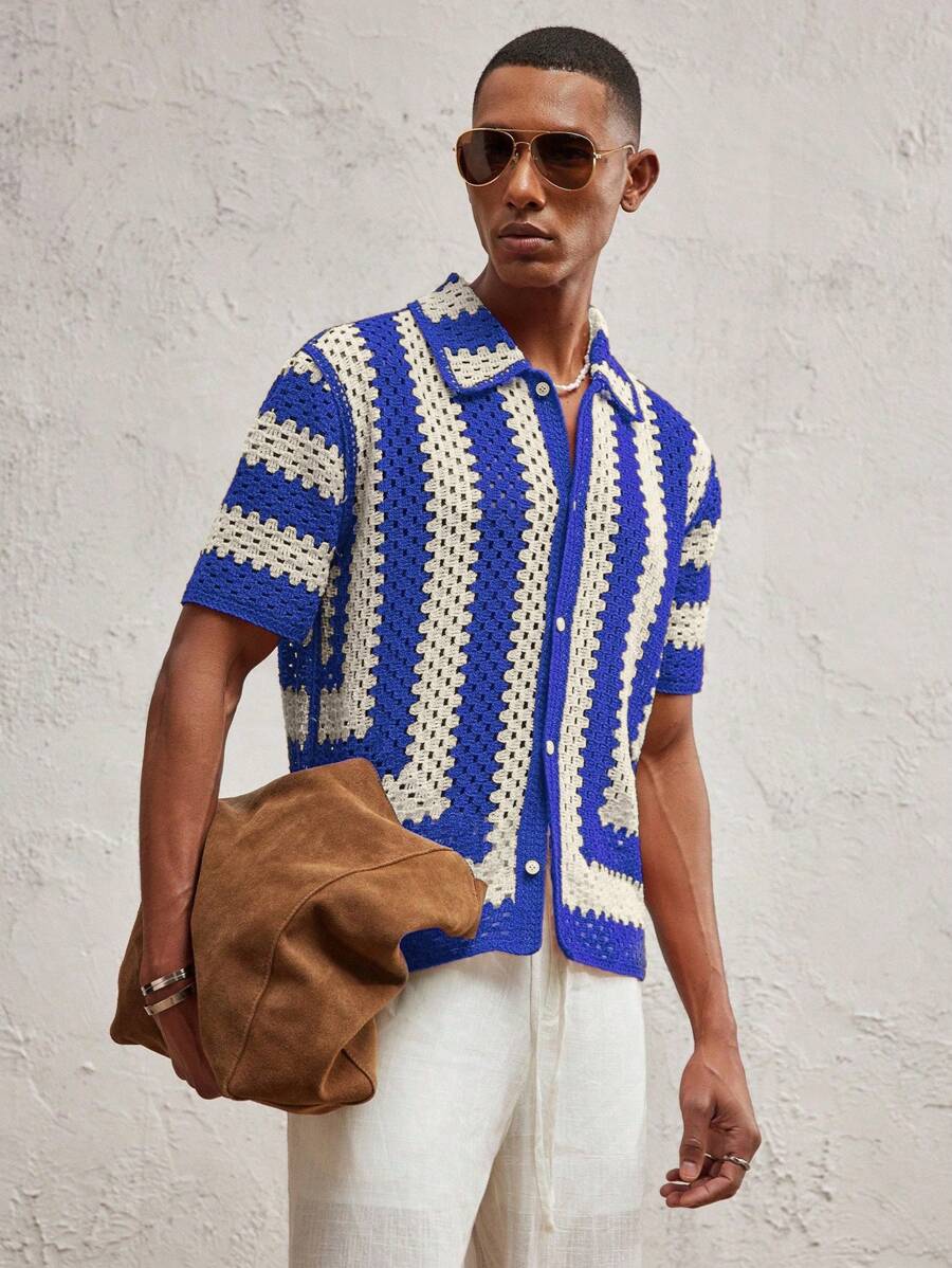 Men's Knitted Fitted Short Sleeve Casual Cardigan Fall Sweater