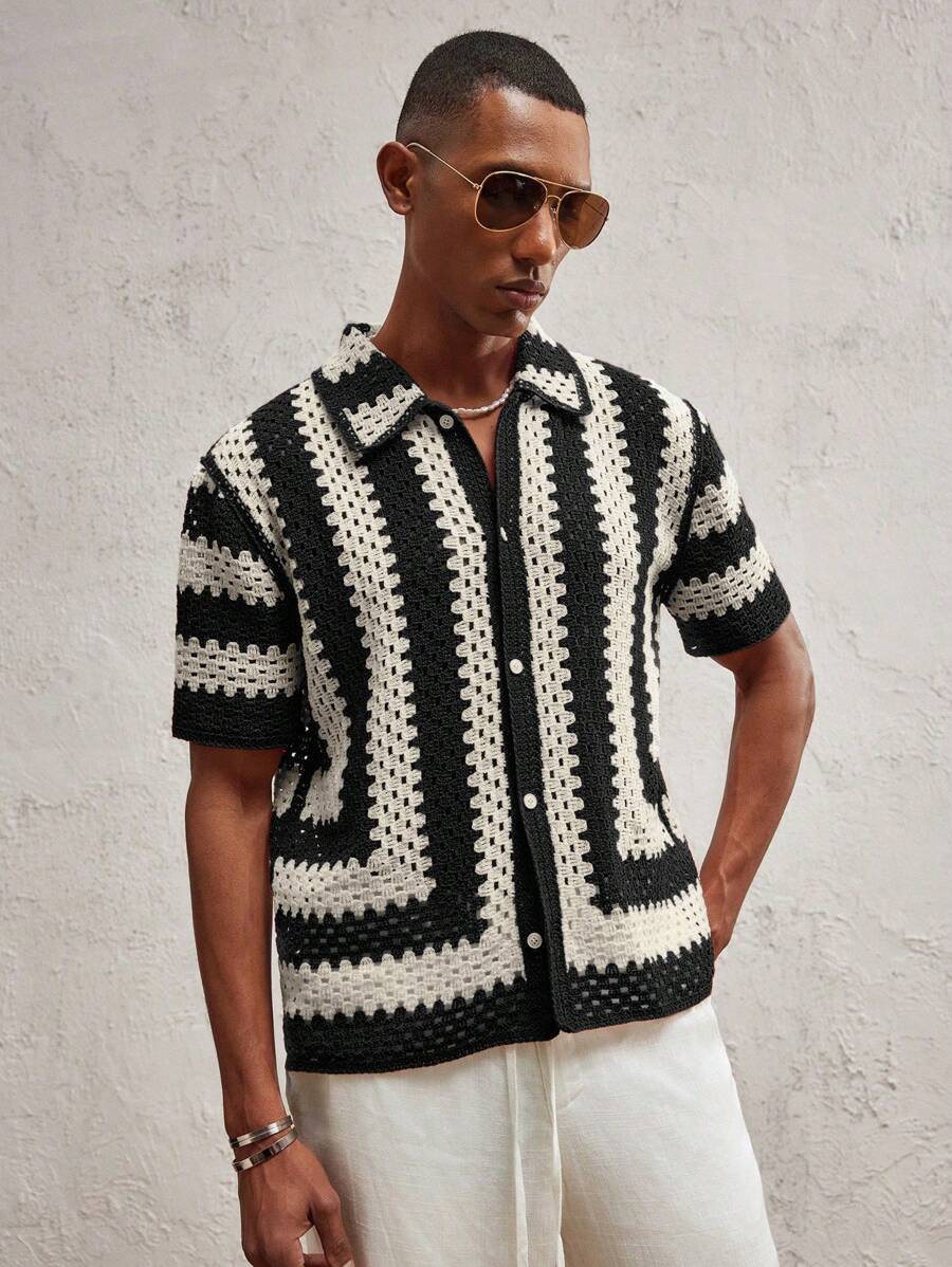 Men's Knitted Fitted Short Sleeve Casual Cardigan Fall Sweater