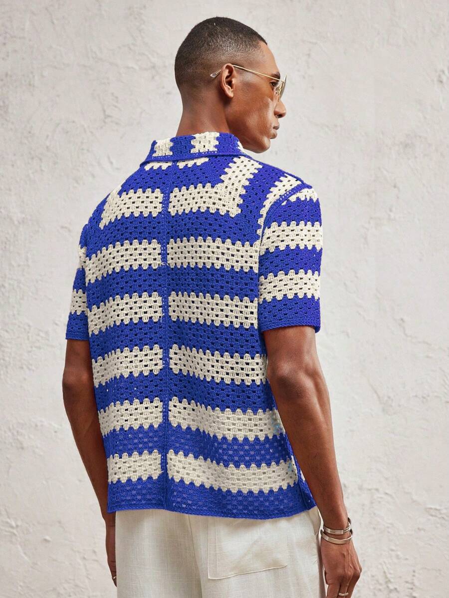Men's Knitted Fitted Short Sleeve Casual Cardigan Fall Sweater