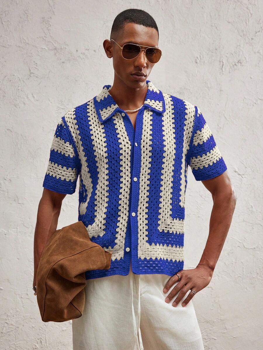 Men's Knitted Fitted Short Sleeve Casual Cardigan Fall Sweater