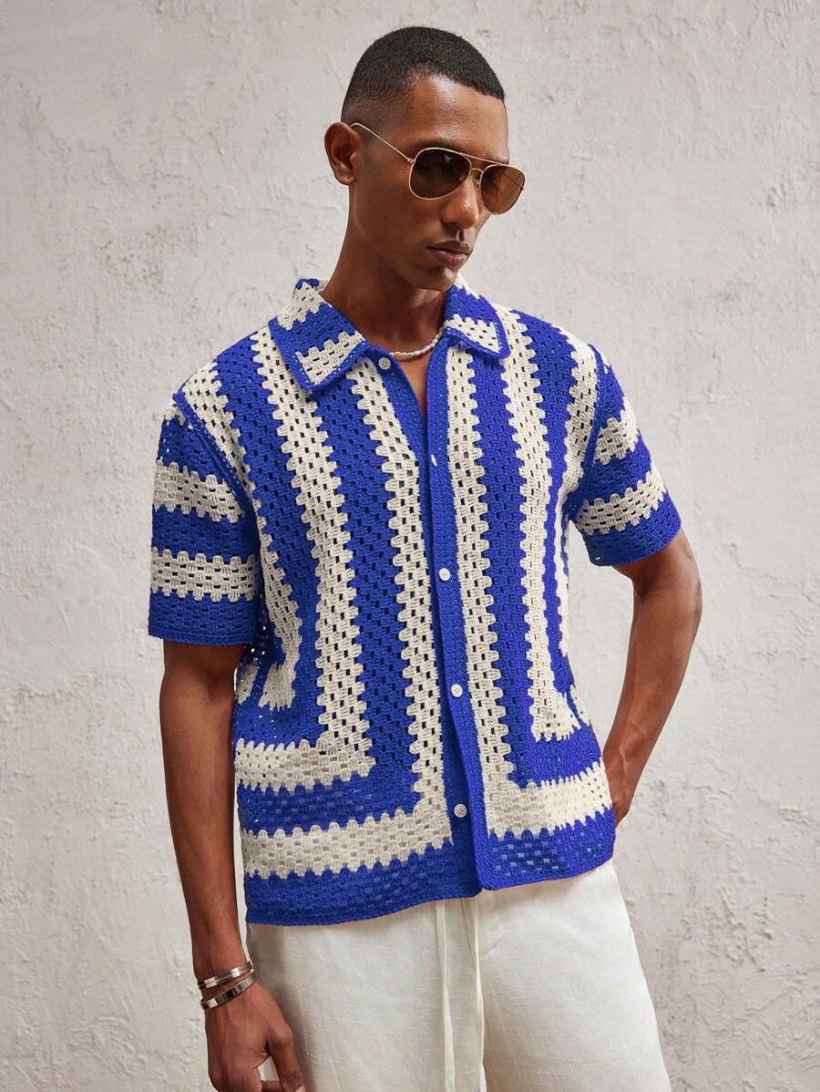 Men's Knitted Fitted Short Sleeve Casual Cardigan Fall Sweater