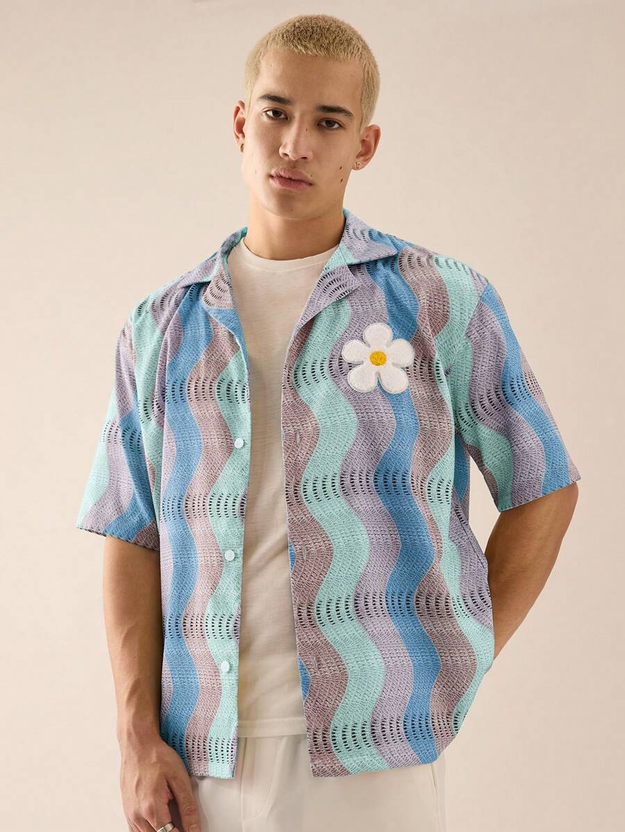 Men's Casual Loose Woven Short Sleeve Shirt