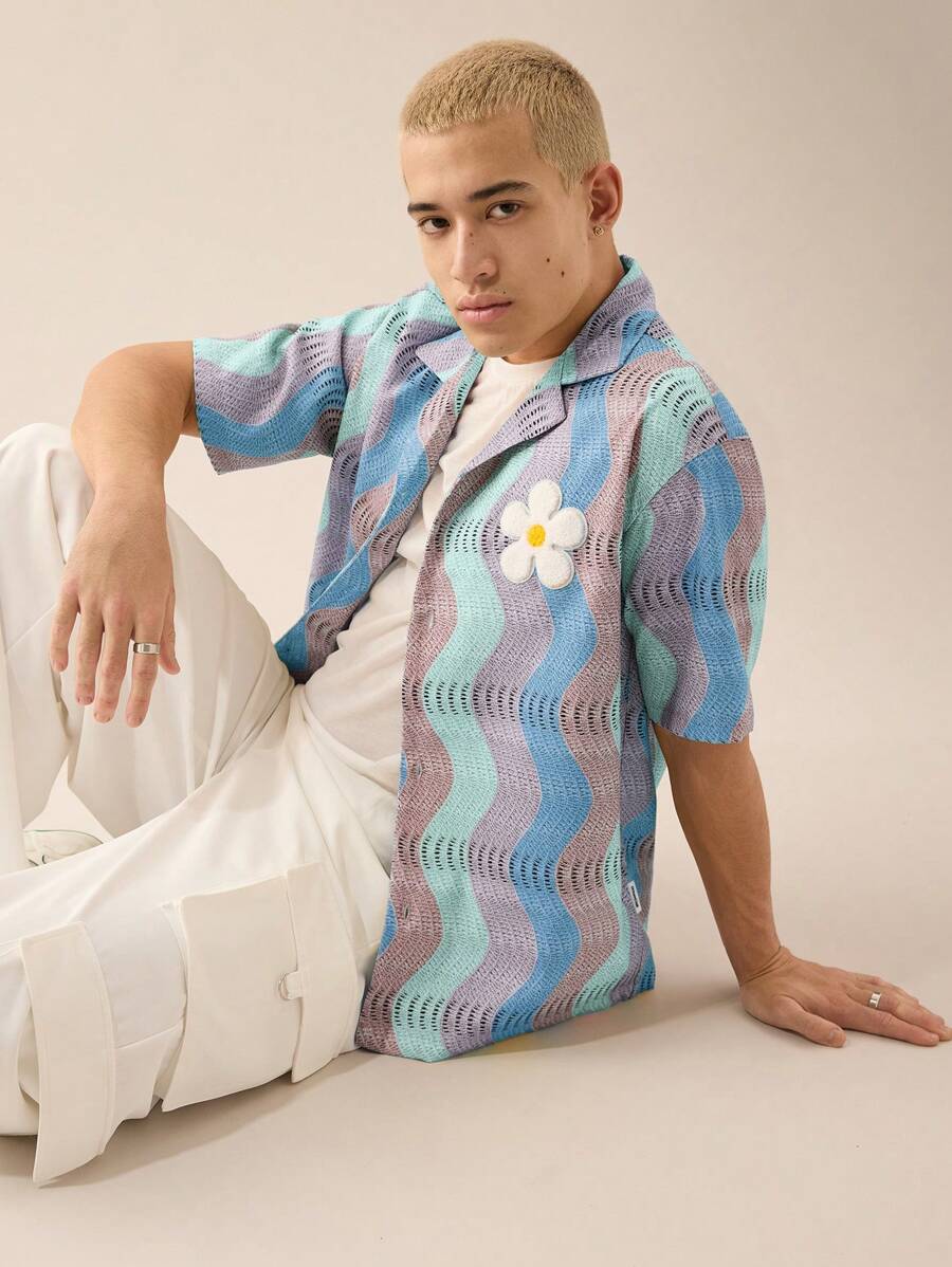 Men's Casual Loose Woven Short Sleeve Shirt