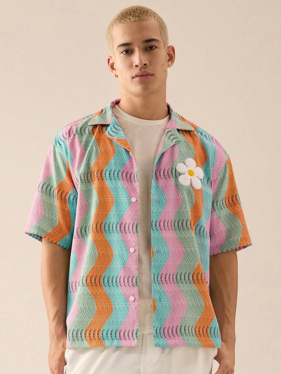 Men's Casual Loose Woven Short Sleeve Shirt