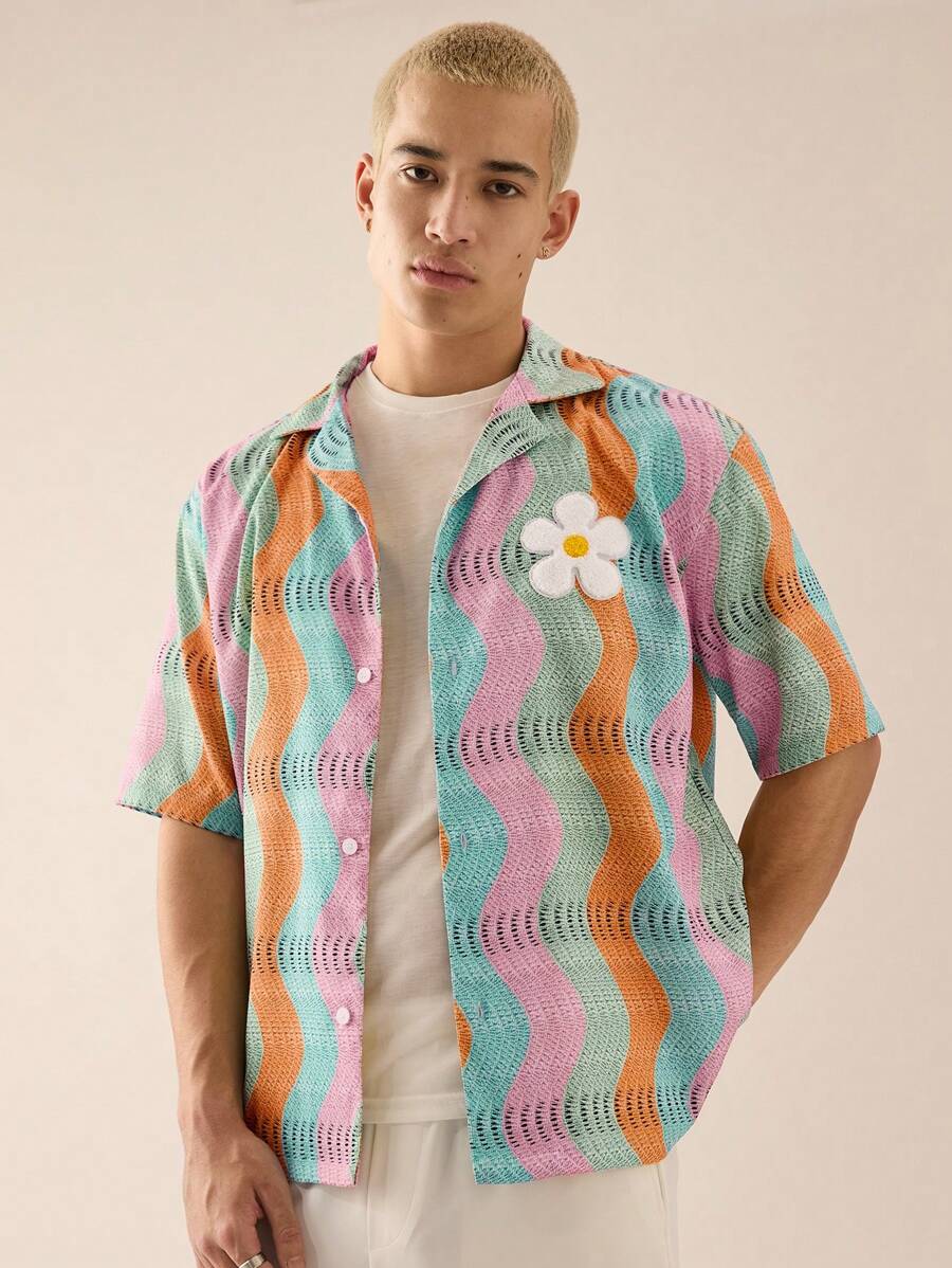 Men's Casual Loose Woven Short Sleeve Shirt