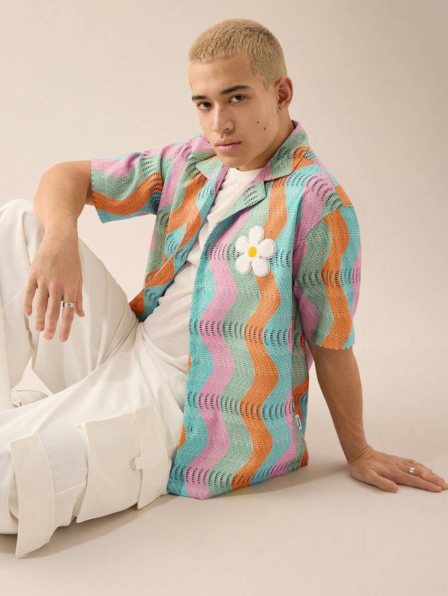 Men's Casual Loose Woven Short Sleeve Shirt