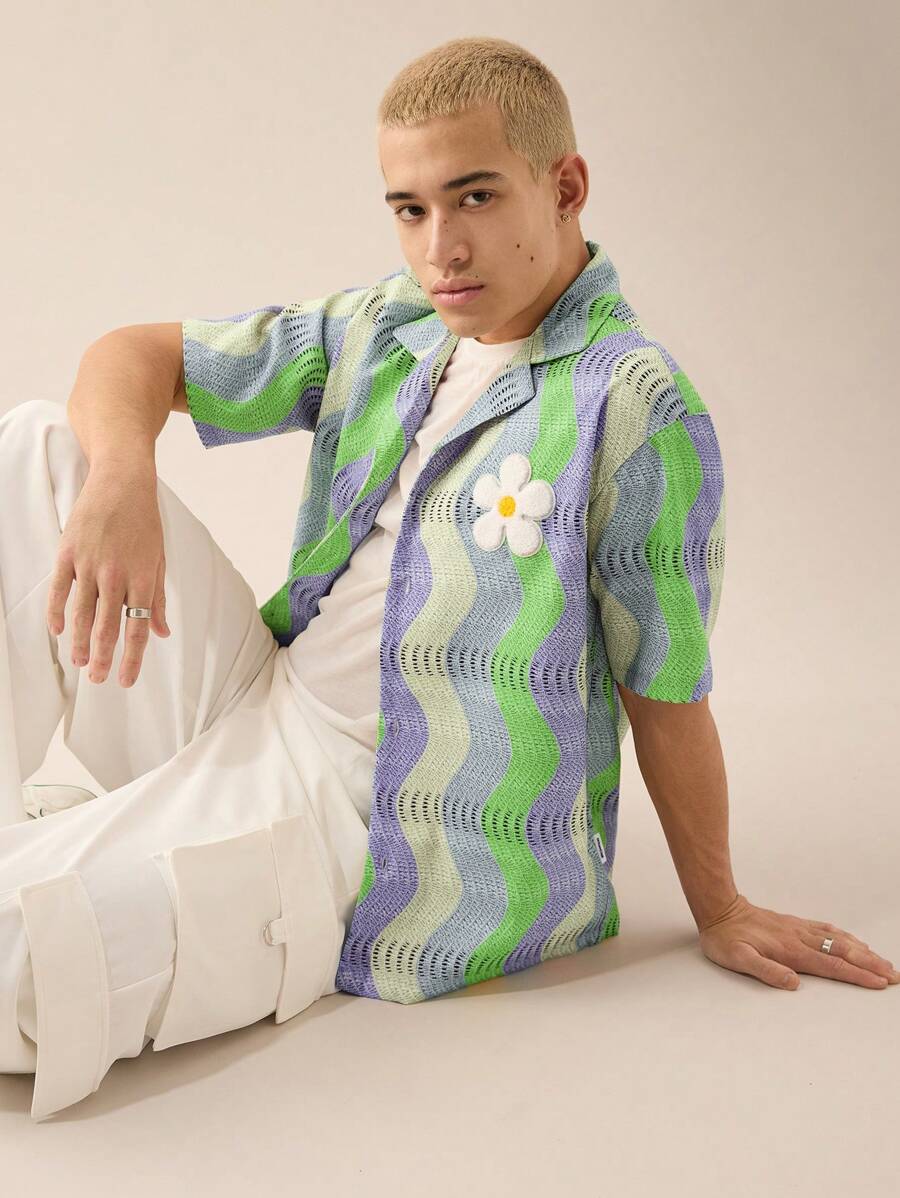 Men's Casual Loose Woven Short Sleeve Shirt