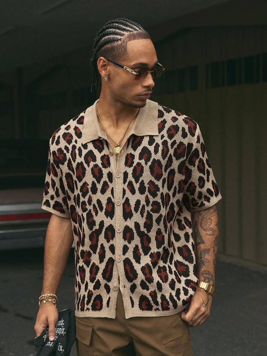 Short Sleeve Loose Fit Knit Shirt For Men