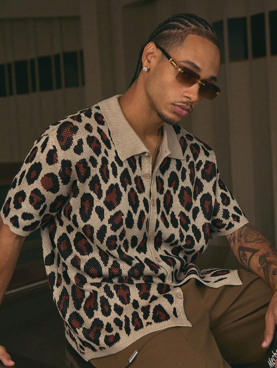 Short Sleeve Loose Fit Knit Shirt For Men