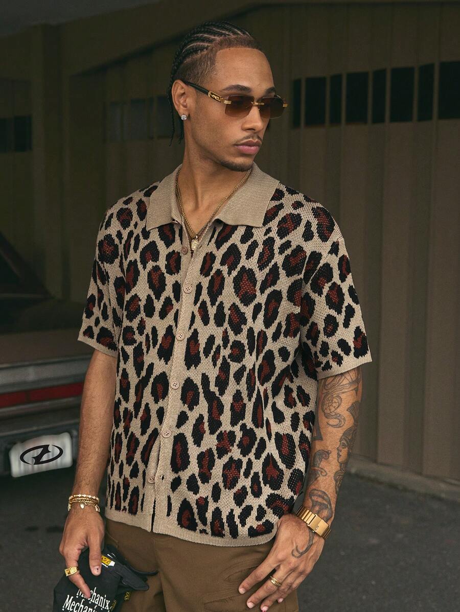 Short Sleeve Loose Fit Knit Shirt For Men