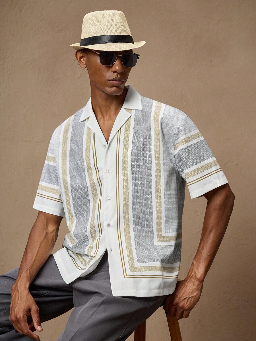 Business Casual Woven Floral Embroidered Drop Shoulder Shirt