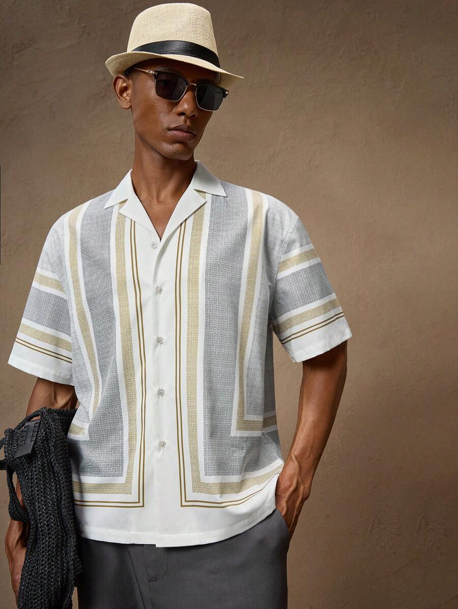Business Casual Woven Floral Embroidered Drop Shoulder Shirt