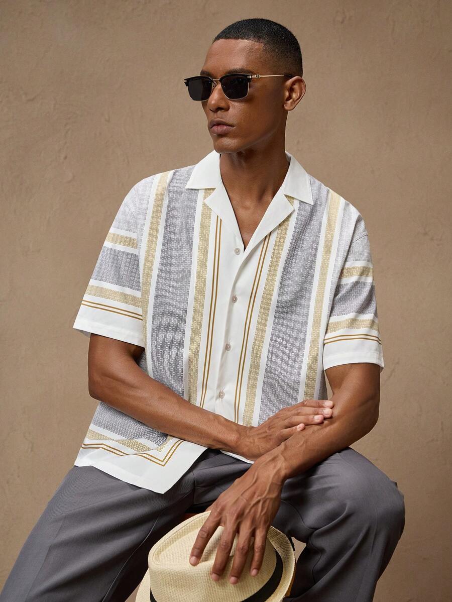 Business Casual Woven Floral Embroidered Drop Shoulder Shirt