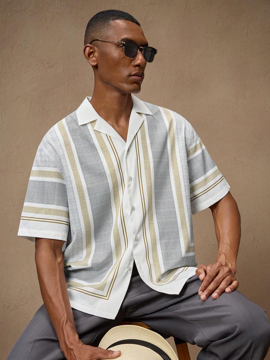 Business Casual Woven Floral Embroidered Drop Shoulder Shirt