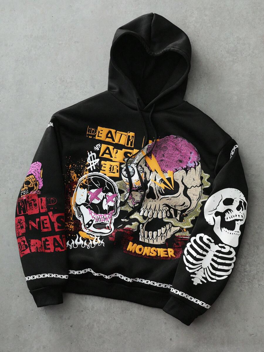 Gothic Skull Street Grey Hoodie