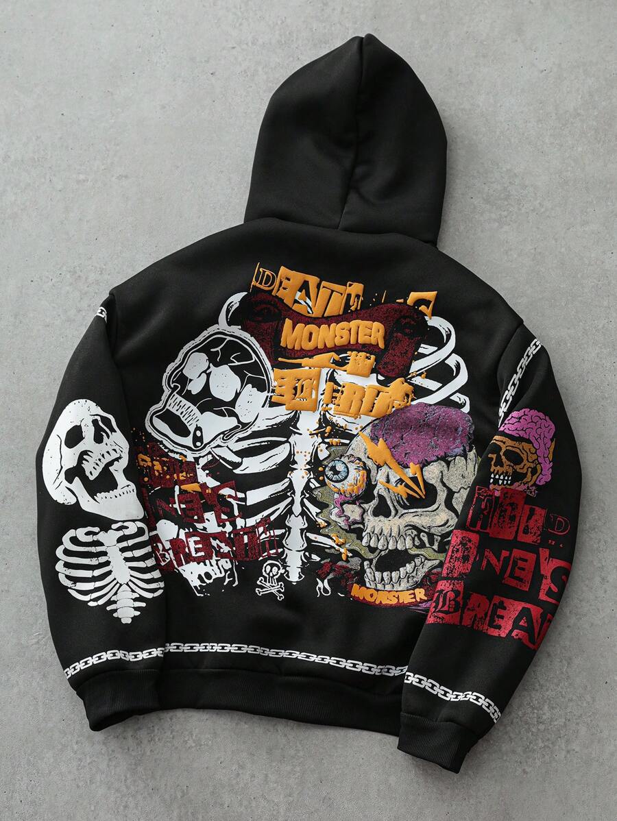 Gothic Skull Street Grey Hoodie