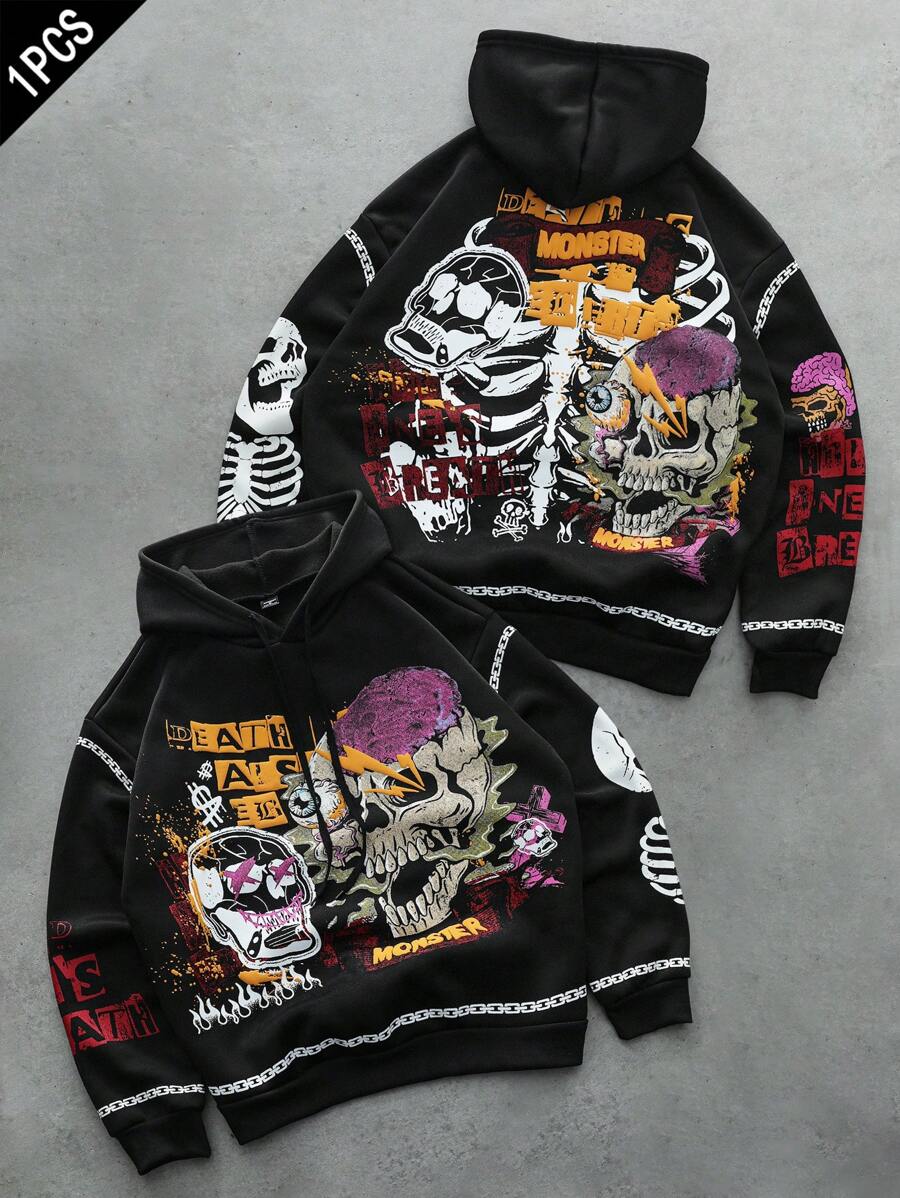 Gothic Skull Street Grey Hoodie