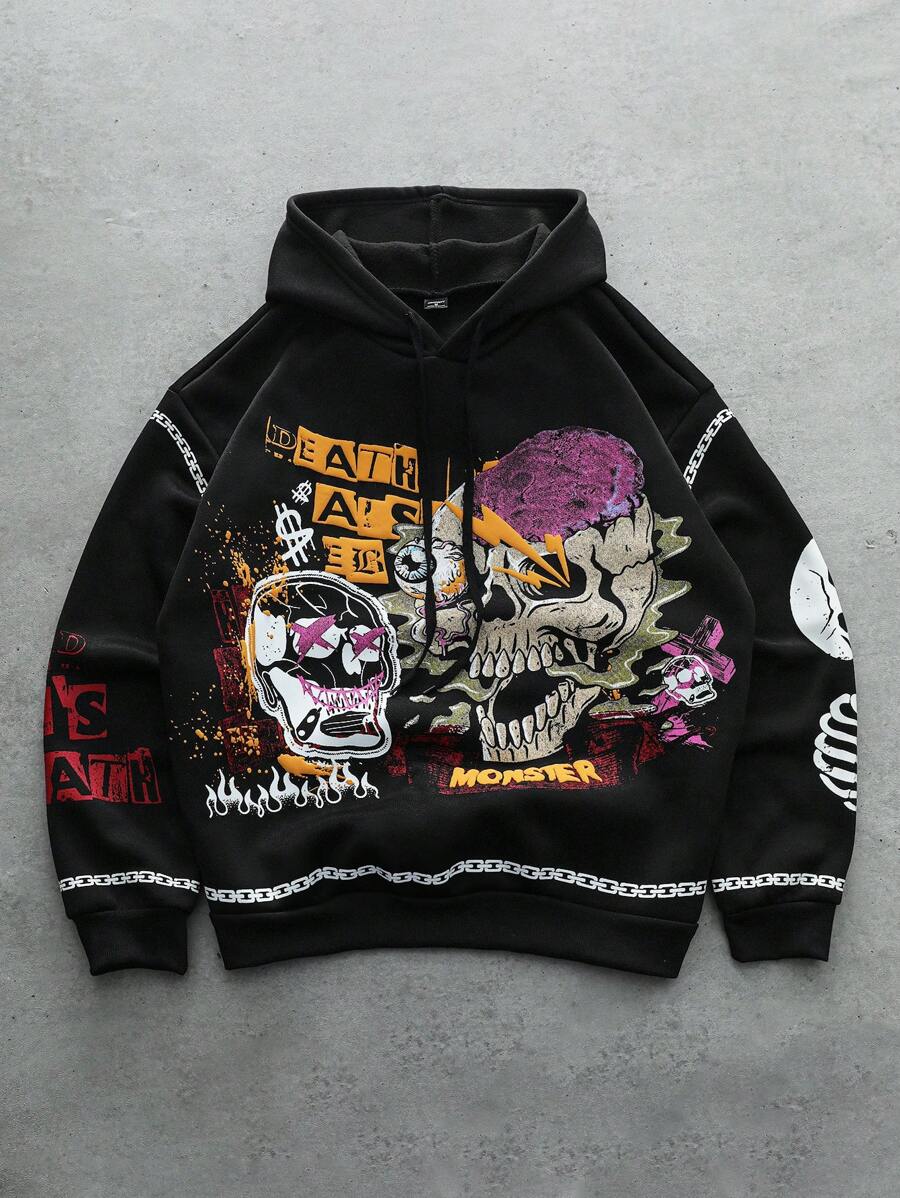 Gothic Skull Street Grey Hoodie