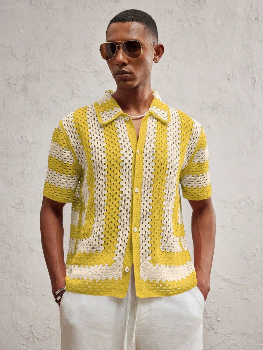 Men's Knitted Fitted Short Sleeve Casual Cardigan Fall Sweater