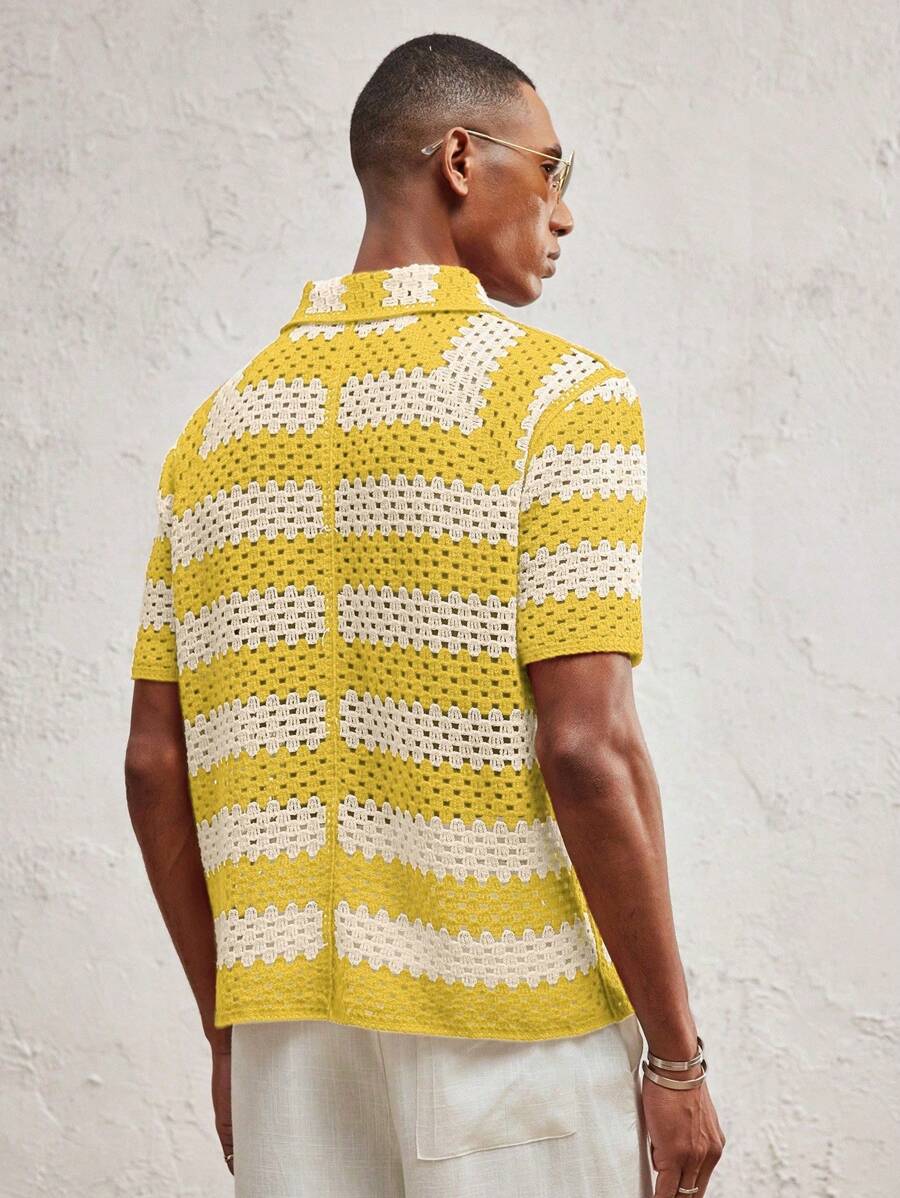 Men's Knitted Fitted Short Sleeve Casual Cardigan Fall Sweater