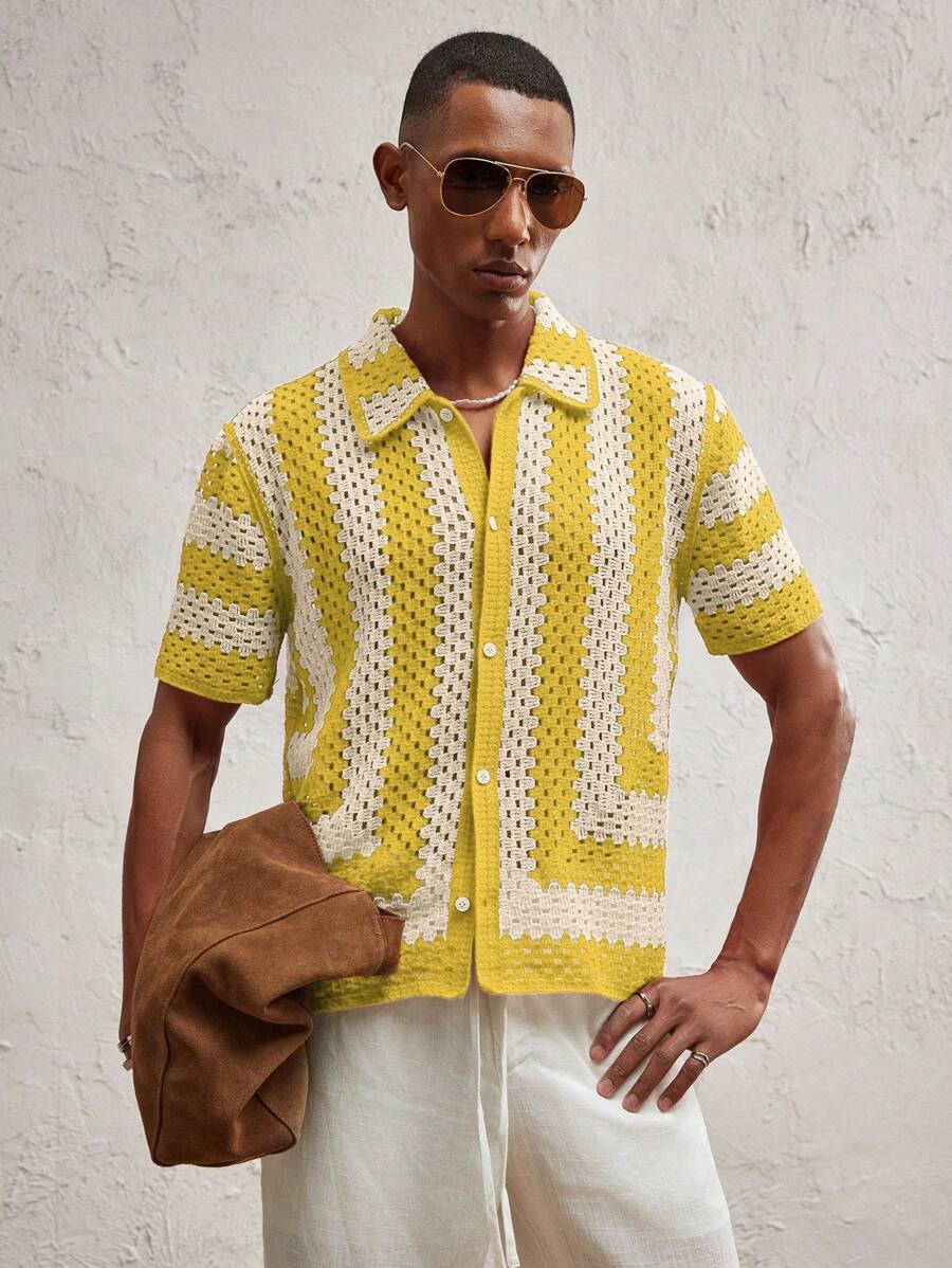 Men's Knitted Fitted Short Sleeve Casual Cardigan Fall Sweater