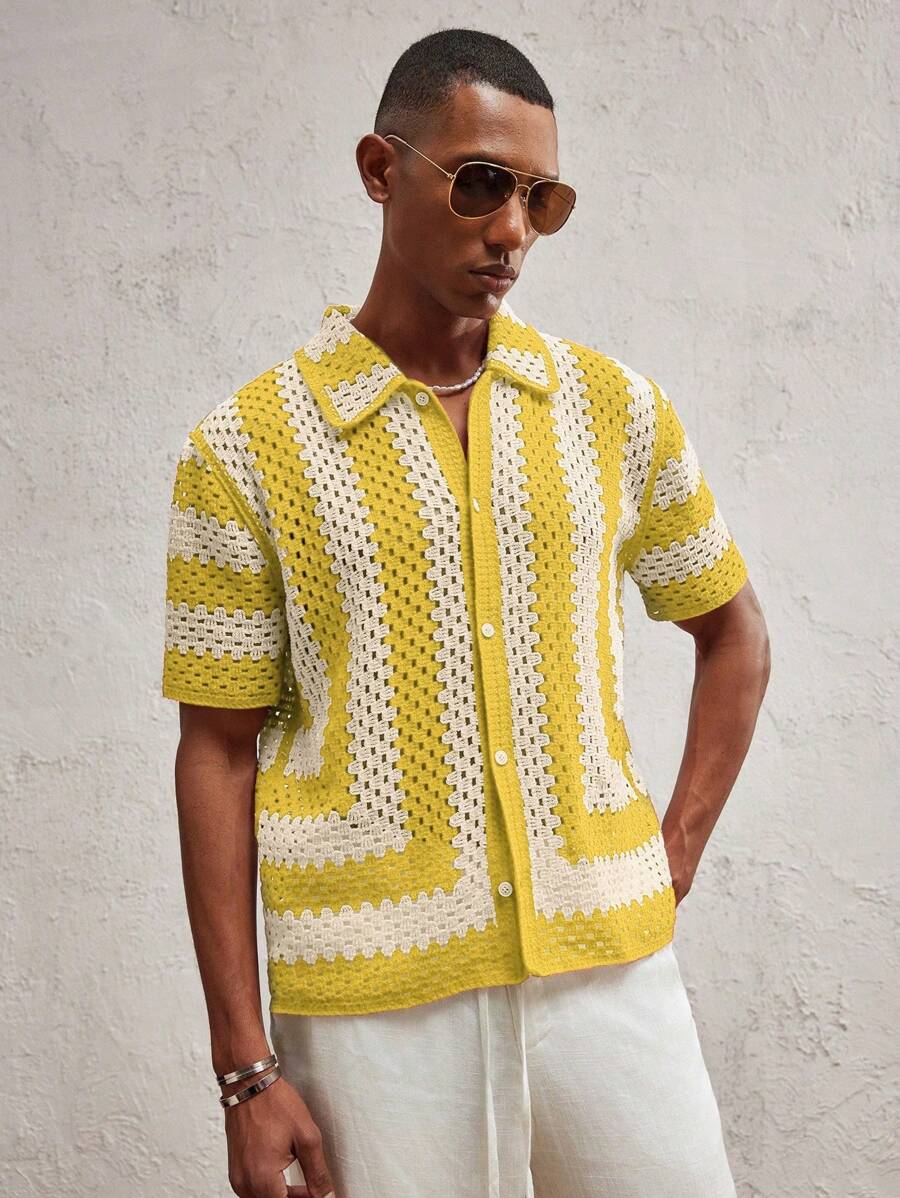Men's Knitted Fitted Short Sleeve Casual Cardigan Fall Sweater