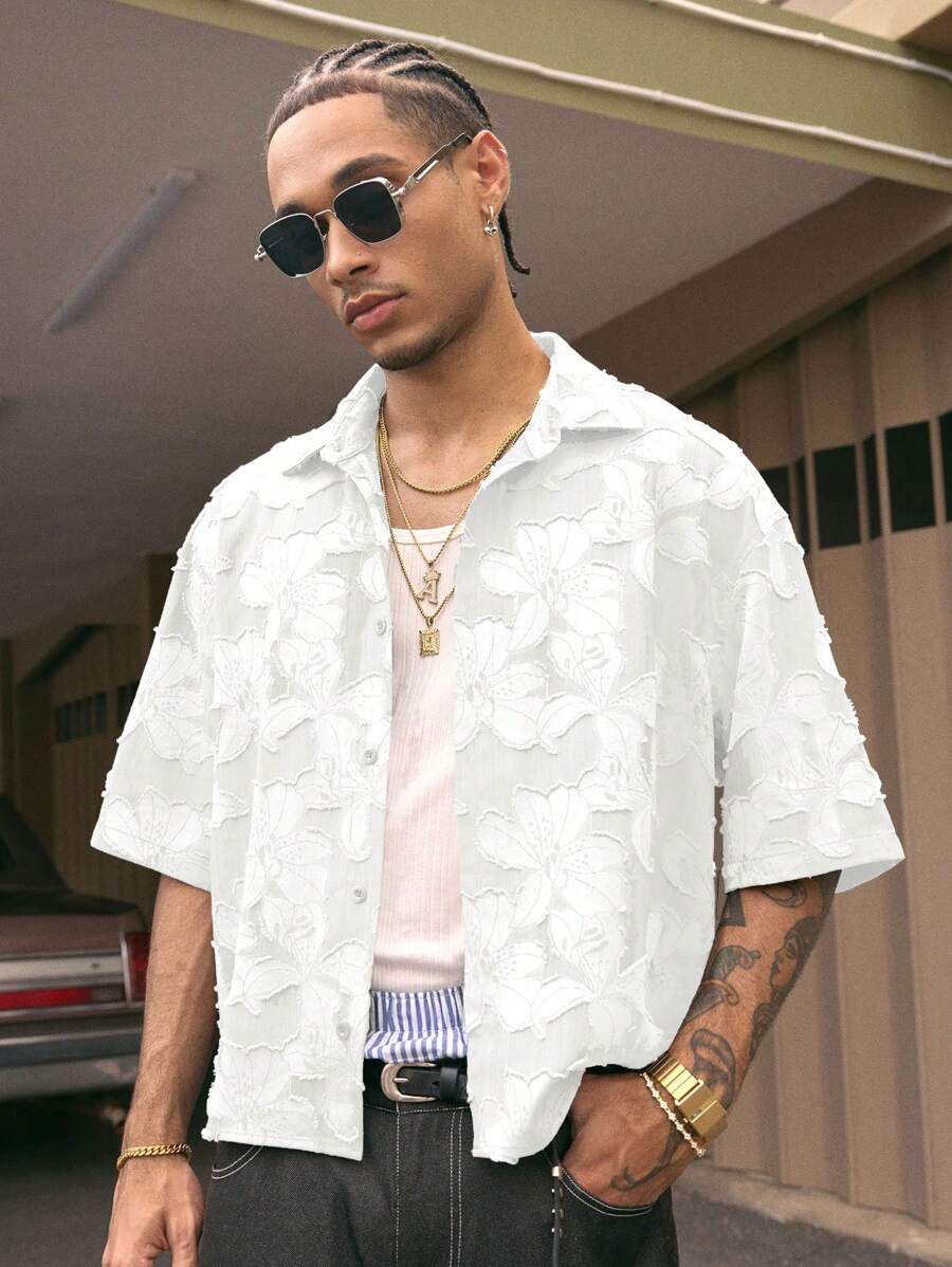Men's Streetwear Turndown Collar Short Sleeve Loose Fit Shirt