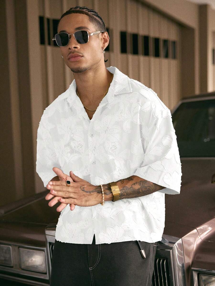 Men's Streetwear Turndown Collar Short Sleeve Loose Fit Shirt