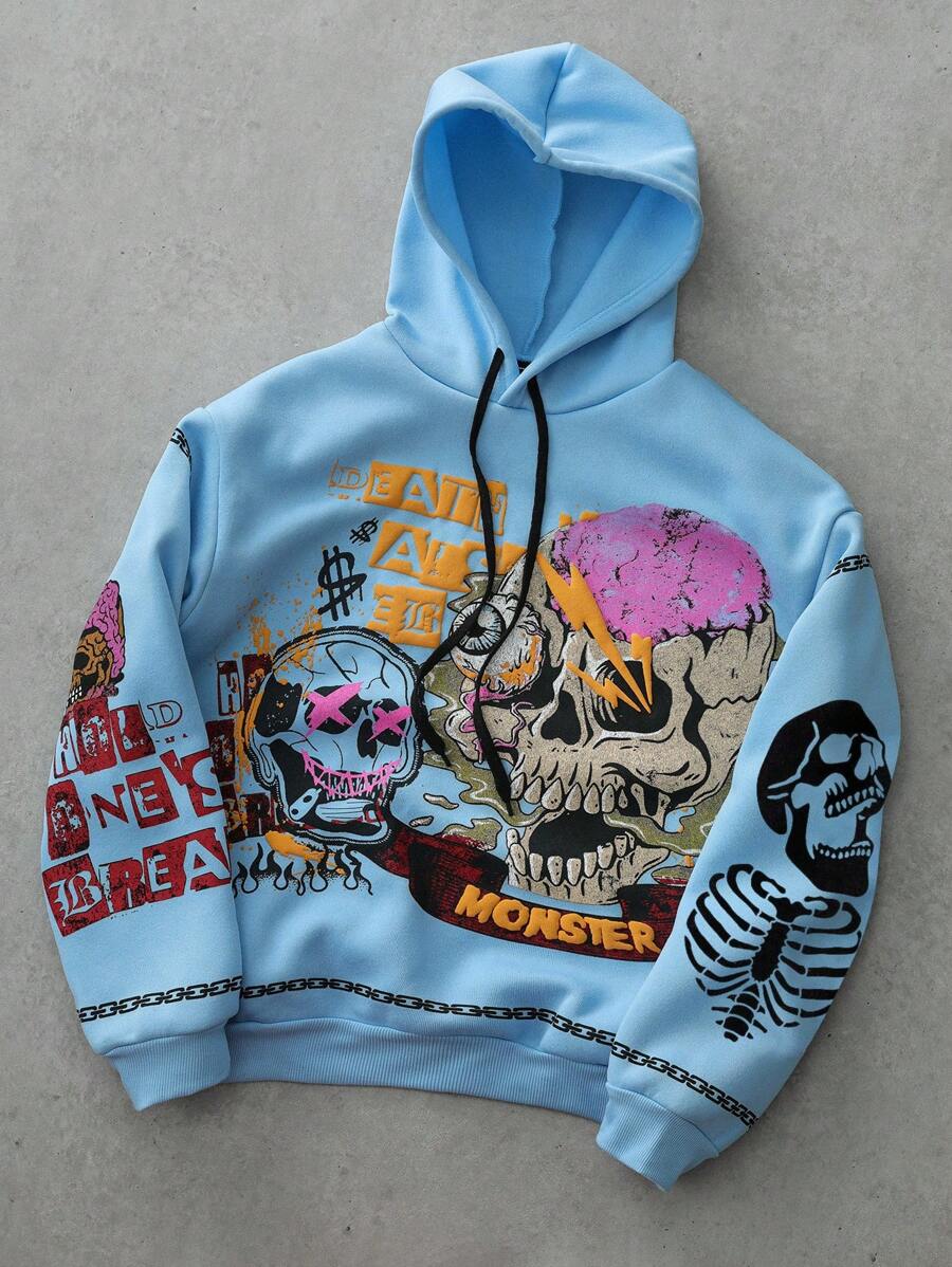 Gothic Skull Street Grey Hoodie