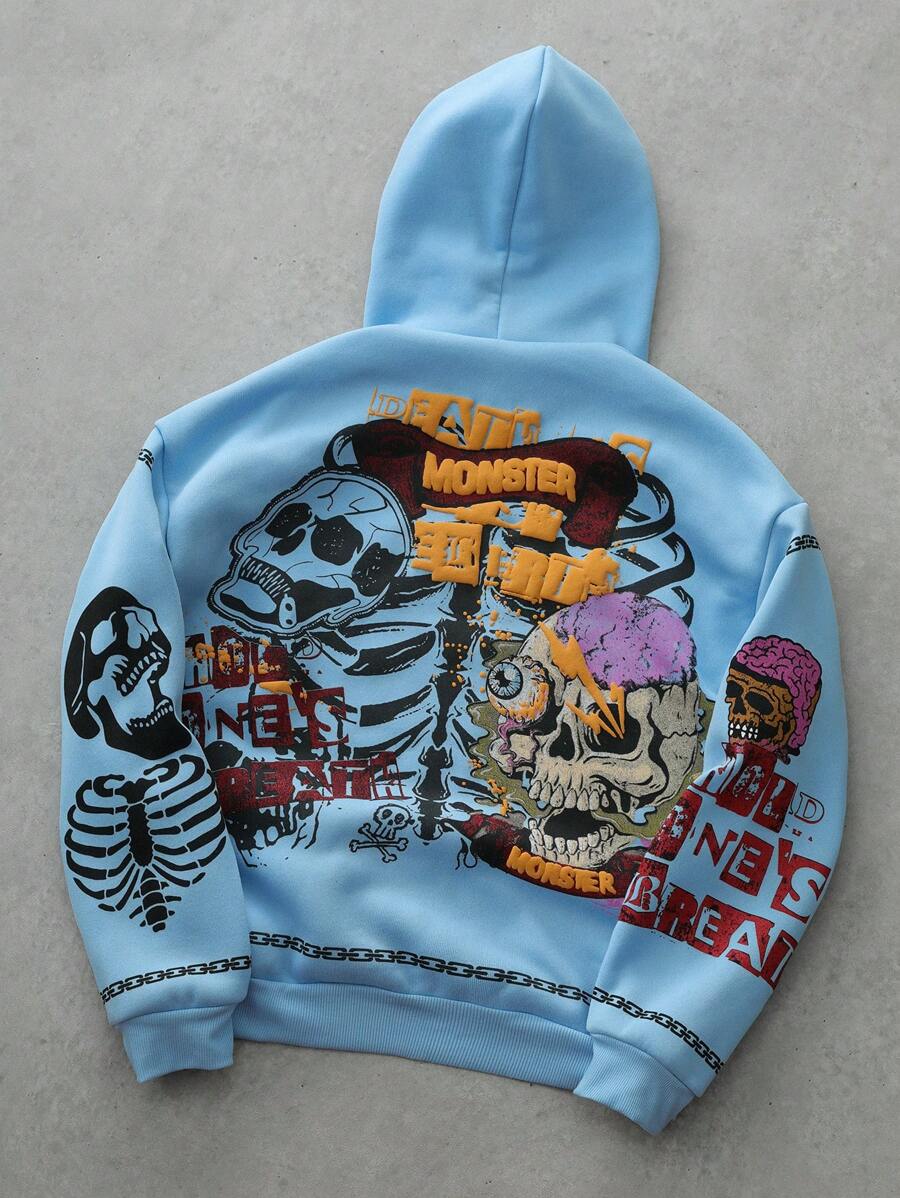 Gothic Skull Street Grey Hoodie