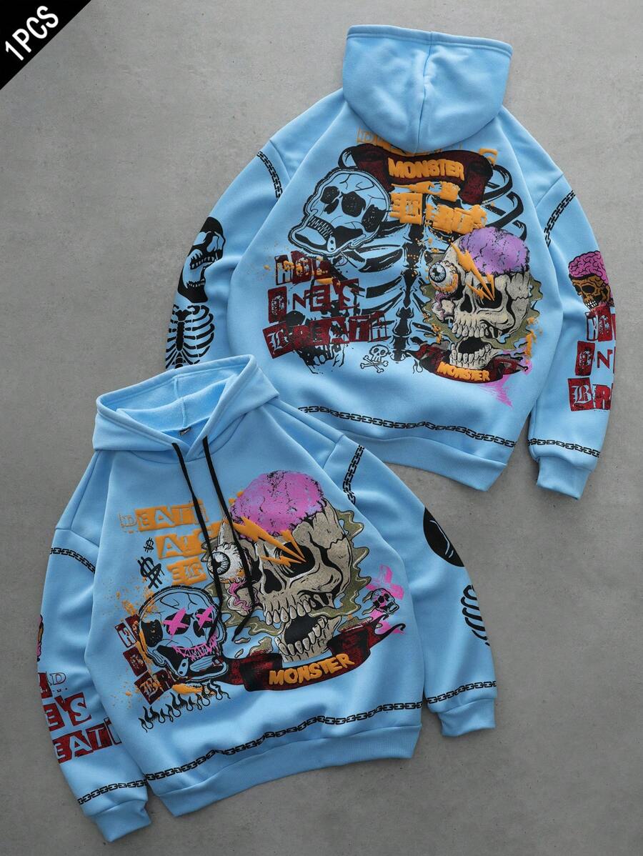 Gothic Skull Street Grey Hoodie