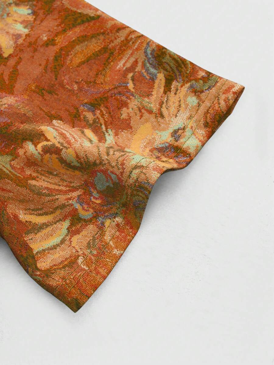 Men's Oil Painting Sunflower Print Pegasus Print Zip-Up Shirt ,