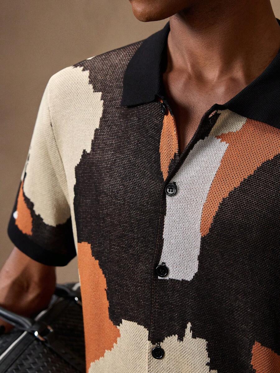 Men's Camouflage Knitted Short Sleeve Elastic Fitted Casual Polo Shirt