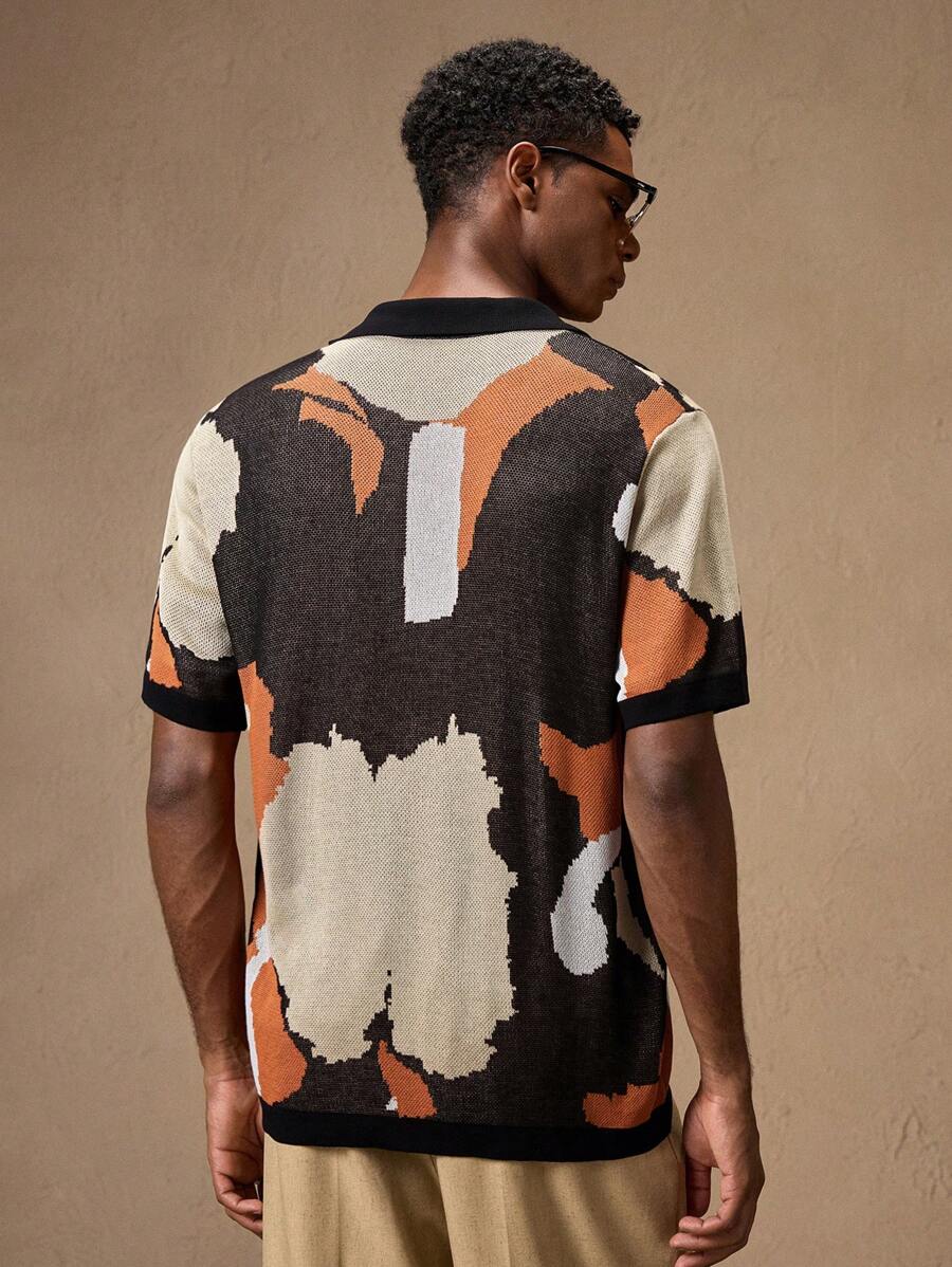 Men's Camouflage Knitted Short Sleeve Elastic Fitted Casual Polo Shirt
