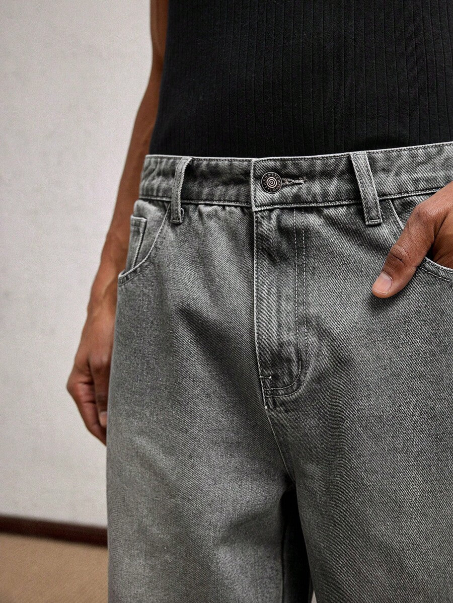 Men's Business Casual Straight Fit Mid-Rise Casual Jeans