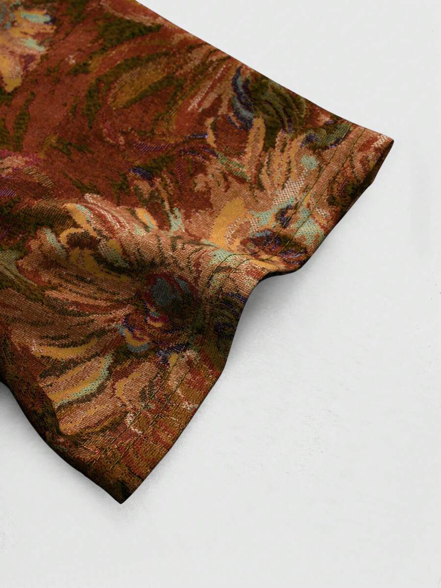 Men's Oil Painting Sunflower Print Pegasus Print Zip-Up Shirt ,