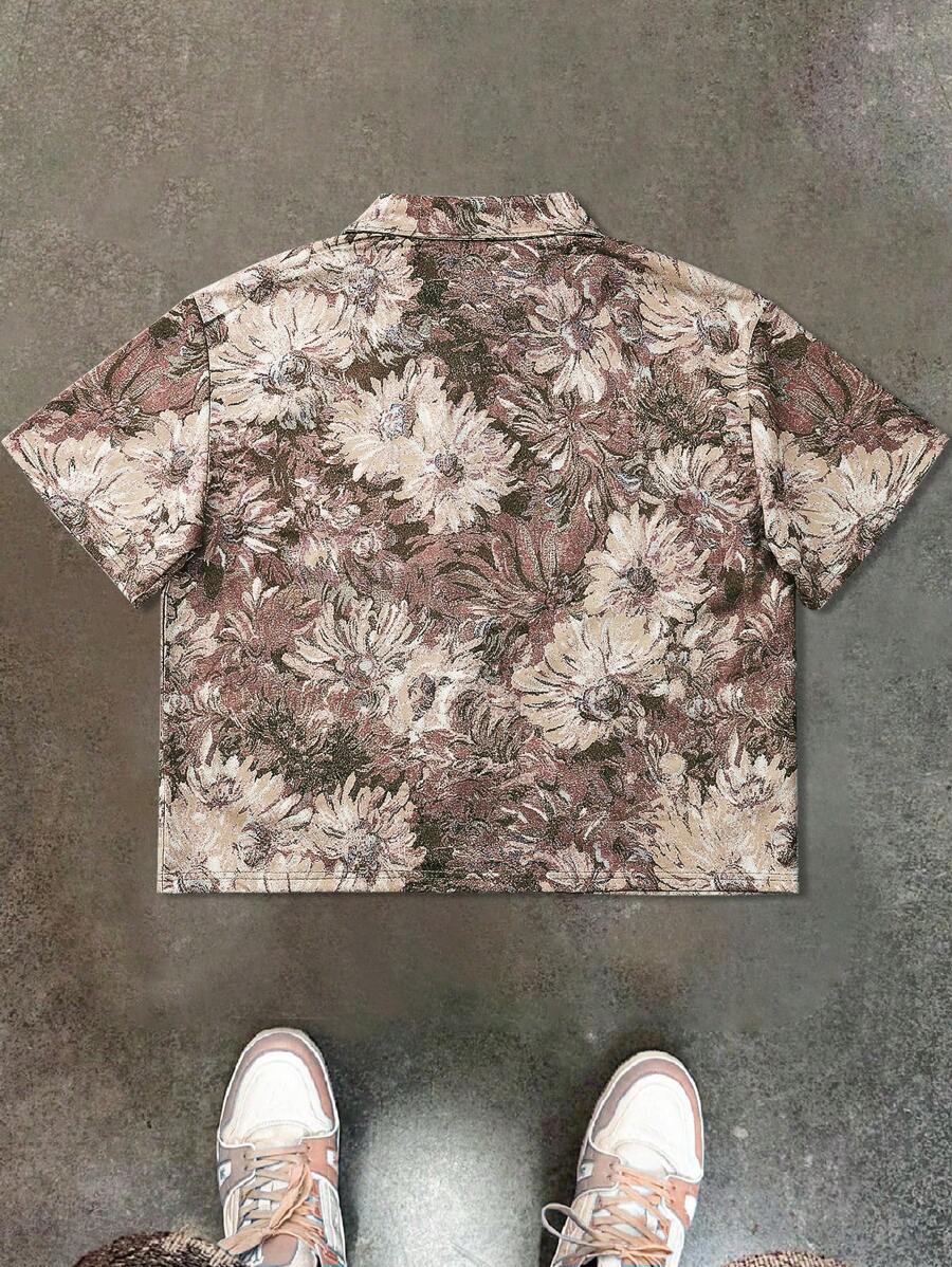 Men's Oil Painting Sunflower Print Pegasus Print Zip-Up Shirt ,