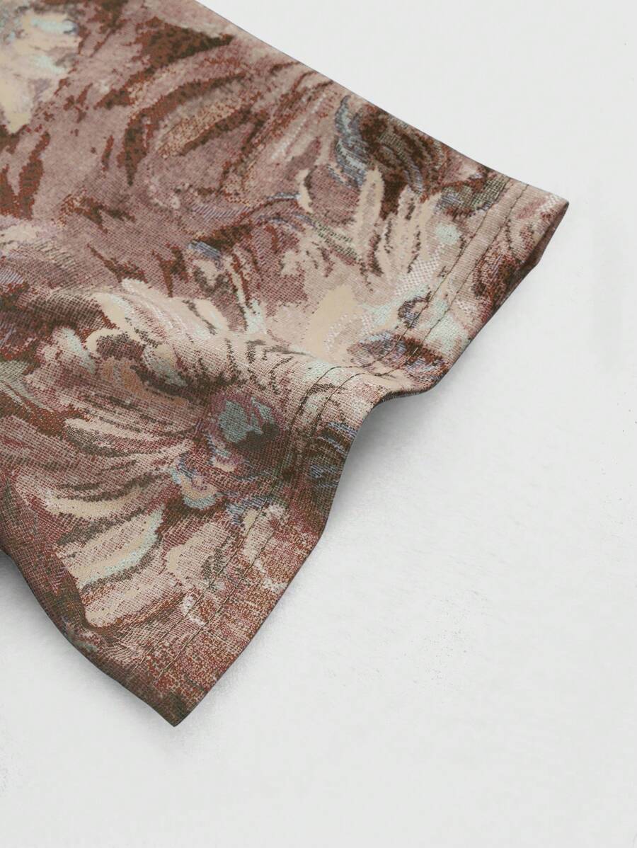 Men's Oil Painting Sunflower Print Pegasus Print Zip-Up Shirt ,