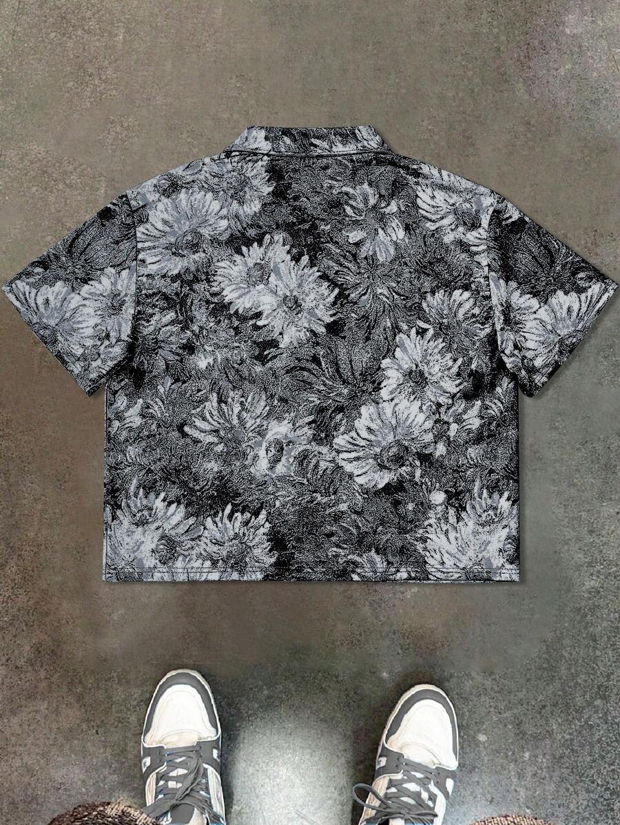 Men's Oil Painting Sunflower Print Pegasus Print Zip-Up Shirt ,