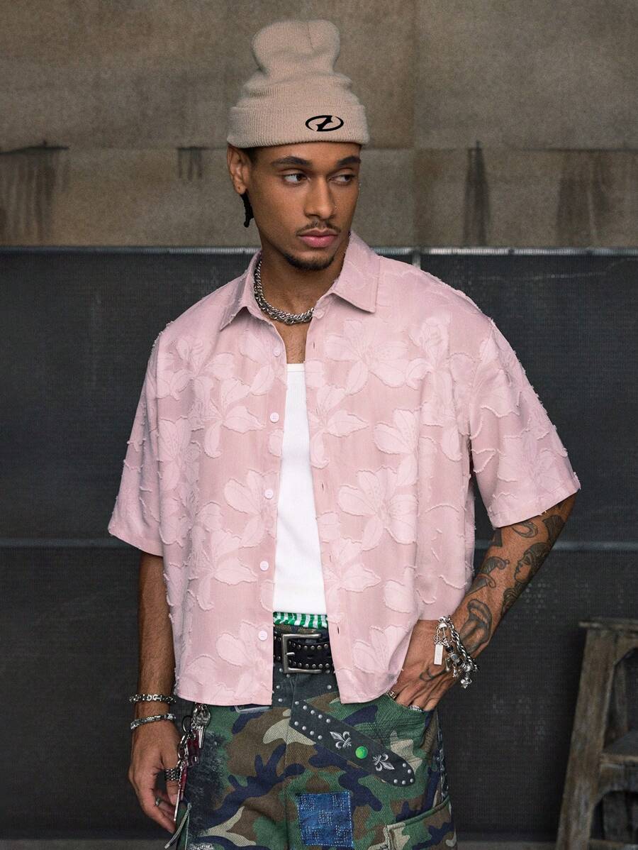 Men's Streetwear Turndown Collar Short Sleeve Loose Fit Shirt