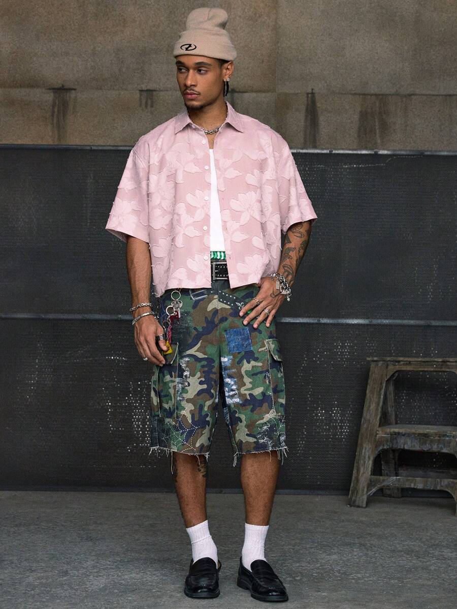 Men's Streetwear Turndown Collar Short Sleeve Loose Fit Shirt