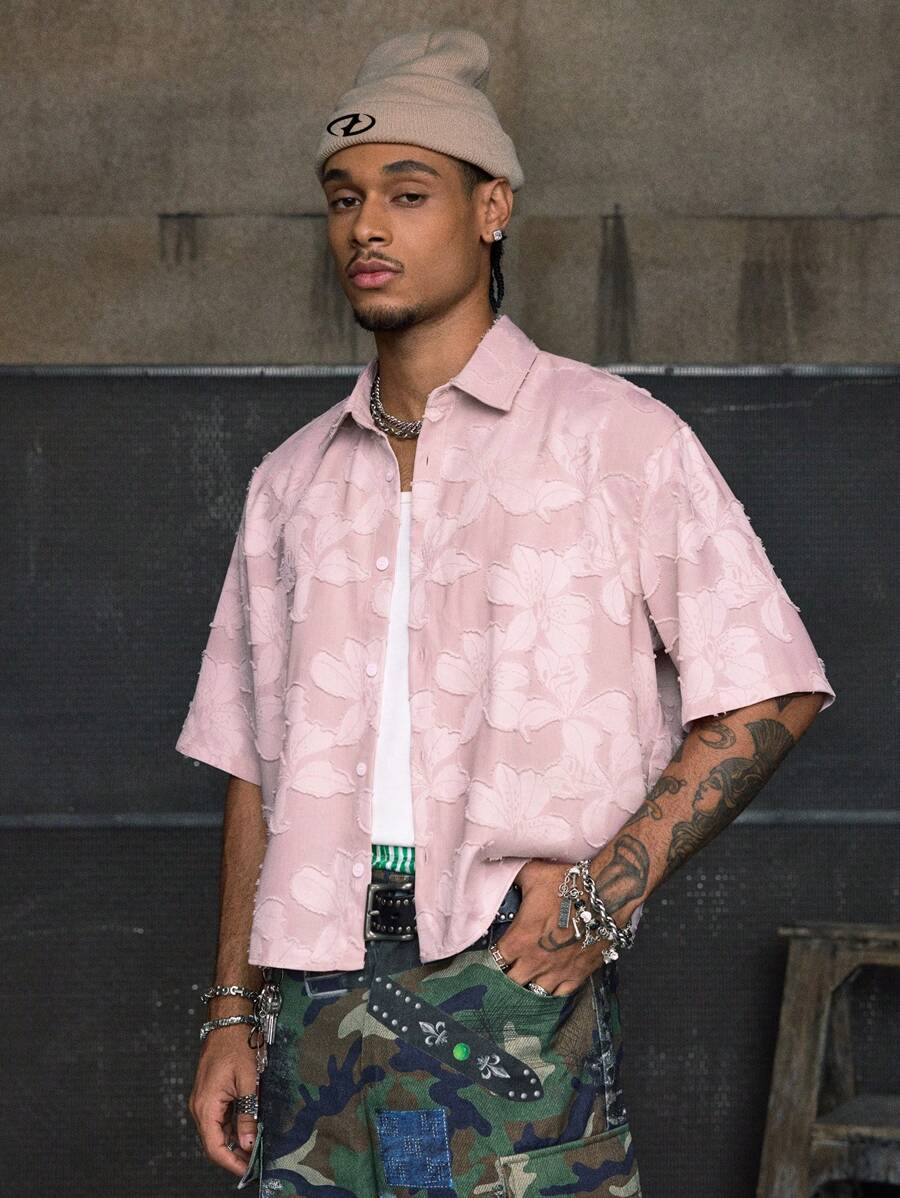 Men's Streetwear Turndown Collar Short Sleeve Loose Fit Shirt