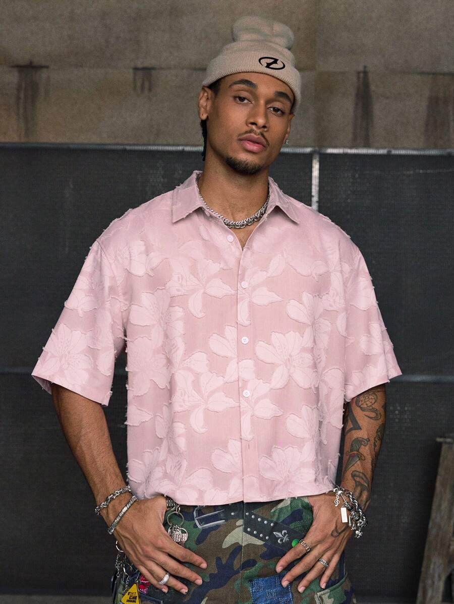 Men's Streetwear Turndown Collar Short Sleeve Loose Fit Shirt