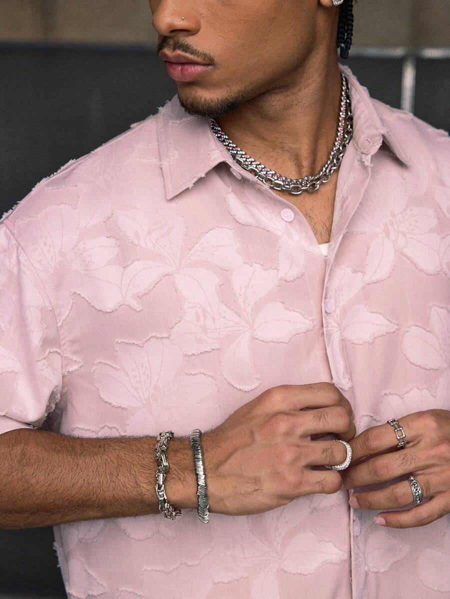 Men's Streetwear Turndown Collar Short Sleeve Loose Fit Shirt